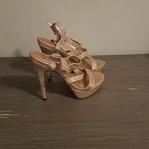 Gold glitter strappy heels